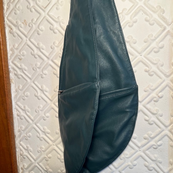 Sash Bag Genuine Leather Cross Body Bag Green/Teal Travel Pockets - Picture 12 of 15